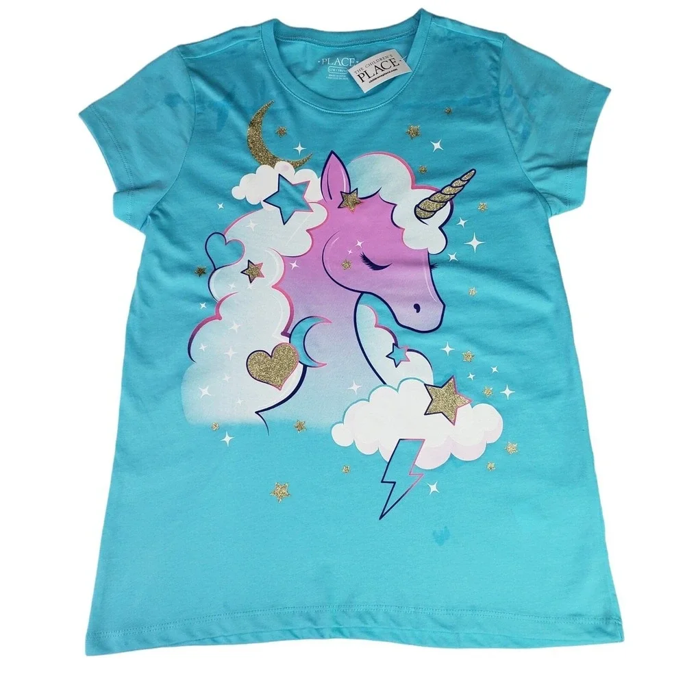 PLACE T-shirt for girls with unicorn graphic print size 10/12 color‎ Blue New